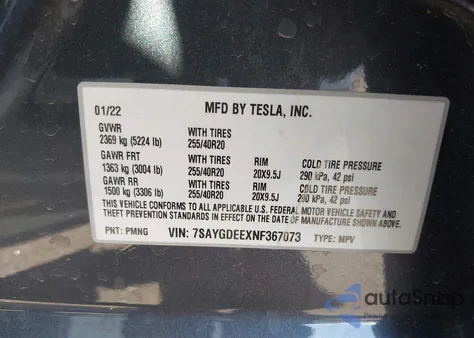 2022 Tesla Model Y Long Range Dual Motor All-Wheel Drive from USA, damaged, VIN 7SAYGDEEXNF367073
